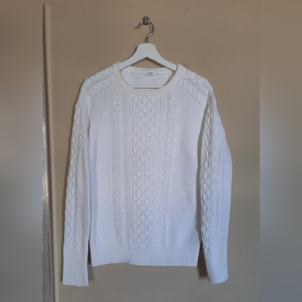 Gap Chunky Knit Fisherman White Cable Knit Sweater Cozy Casual